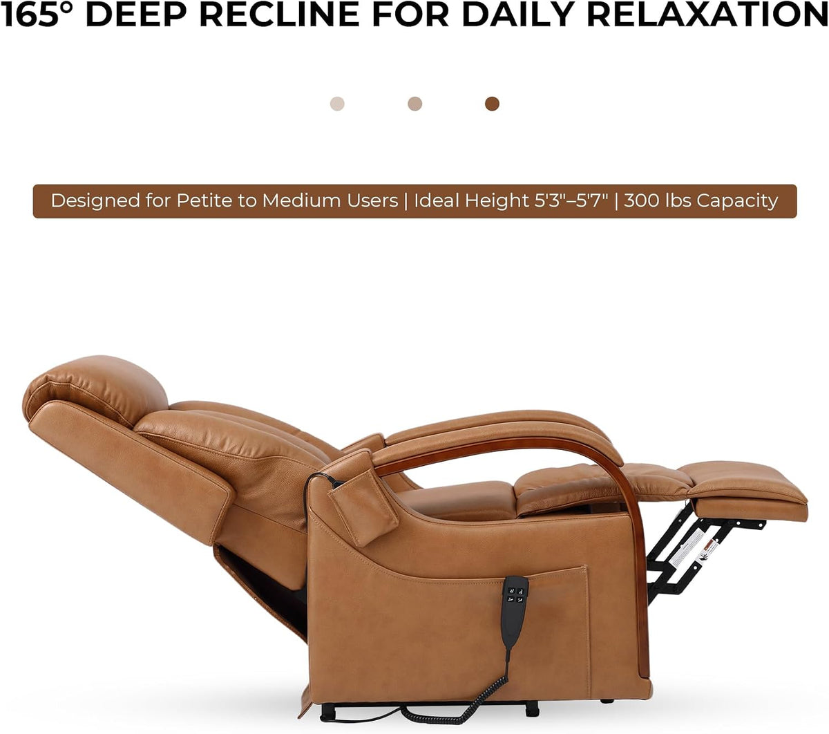 DYNOX Small Lift Chair Recliner with Heat and Massage, Dual Motor Power Lift Sofa for Elderly,Infinite Adjust for Back and Footrest,Side Pocket(9185,Genuine Leather,Camel