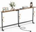 Faesun 67 Inch Behind Couch Table, 23.6"-34.6" Adjustable Height Range, Behind the Couch Table with Outlet, Adjustable Console Table, Narrow Long Sofa Table, for Living Room, Bedroom, Rustic Brown