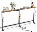 Faesun 67 Inch Behind Couch Table, 23.6"-34.6" Adjustable Height Range, Behind the Couch Table with Outlet, Adjustable Console Table, Narrow Long Sofa Table, for Living Room, Bedroom, Rustic Brown