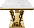 Modern Dining Table 66.9" Dining Room Table with Shiny Gold Stainless Steel Legs & Marble Grain Top for Kitchen,Dining Room,Rectangular