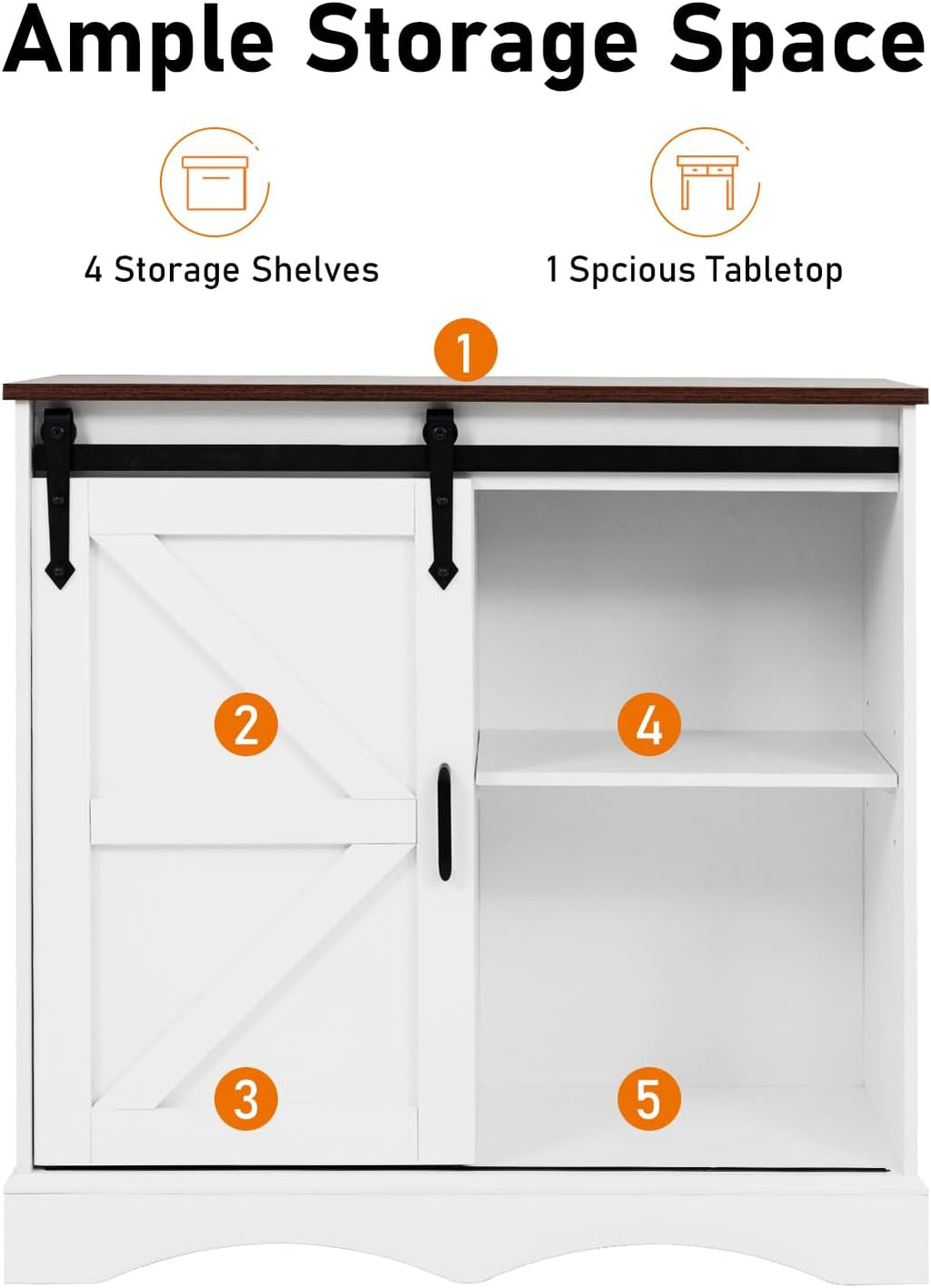 HOMFAMILIA 31.5" H Farmhouse Coffee Bar Cabinet w/Storage, White Kitchen Coffee Station with Sliding Barn Door, Rustic Buffet Cabinet with Adjustable Shelves, for Kitchen, Living Room, White