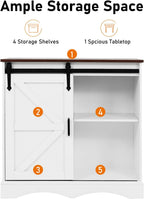 HOMFAMILIA 31.5" H Farmhouse Coffee Bar Cabinet w/Storage, White Kitchen Coffee Station with Sliding Barn Door, Rustic Buffet Cabinet with Adjustable Shelves, for Kitchen, Living Room, White