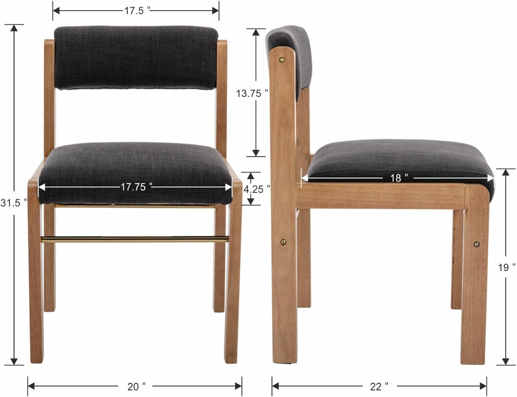 CIMOTA Black Dining Chairs Set of 4, Mid Century Modern Upholstered Dining Room Chairs with Wood Frame/Adjustable Back for Kitchen, Charcoal Black/Linen Fabric