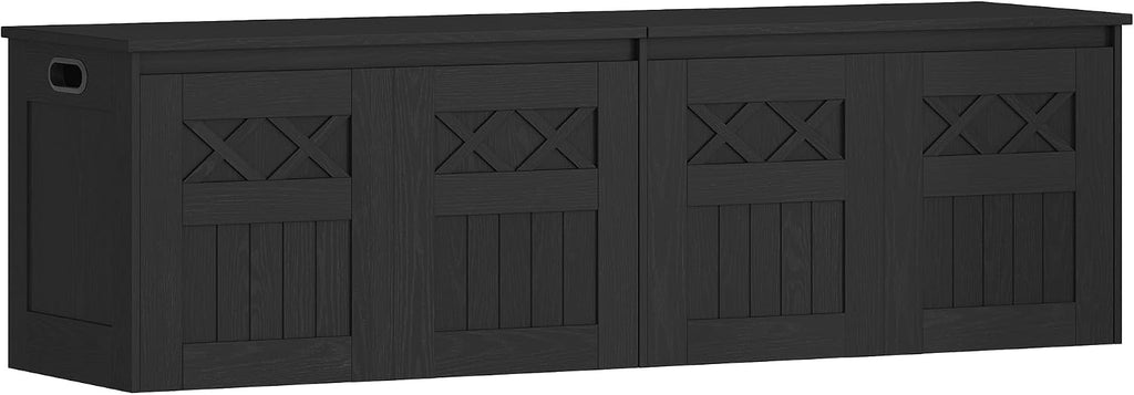Hzuaneri 59" Rustic Storage Chest and Bench | 70 Gal | 330lb Seat | Soft-Close Hinges | Rustic Black | Shoe and Blanket Storage for Bedroom, Living Room, Entryway | SB51504X