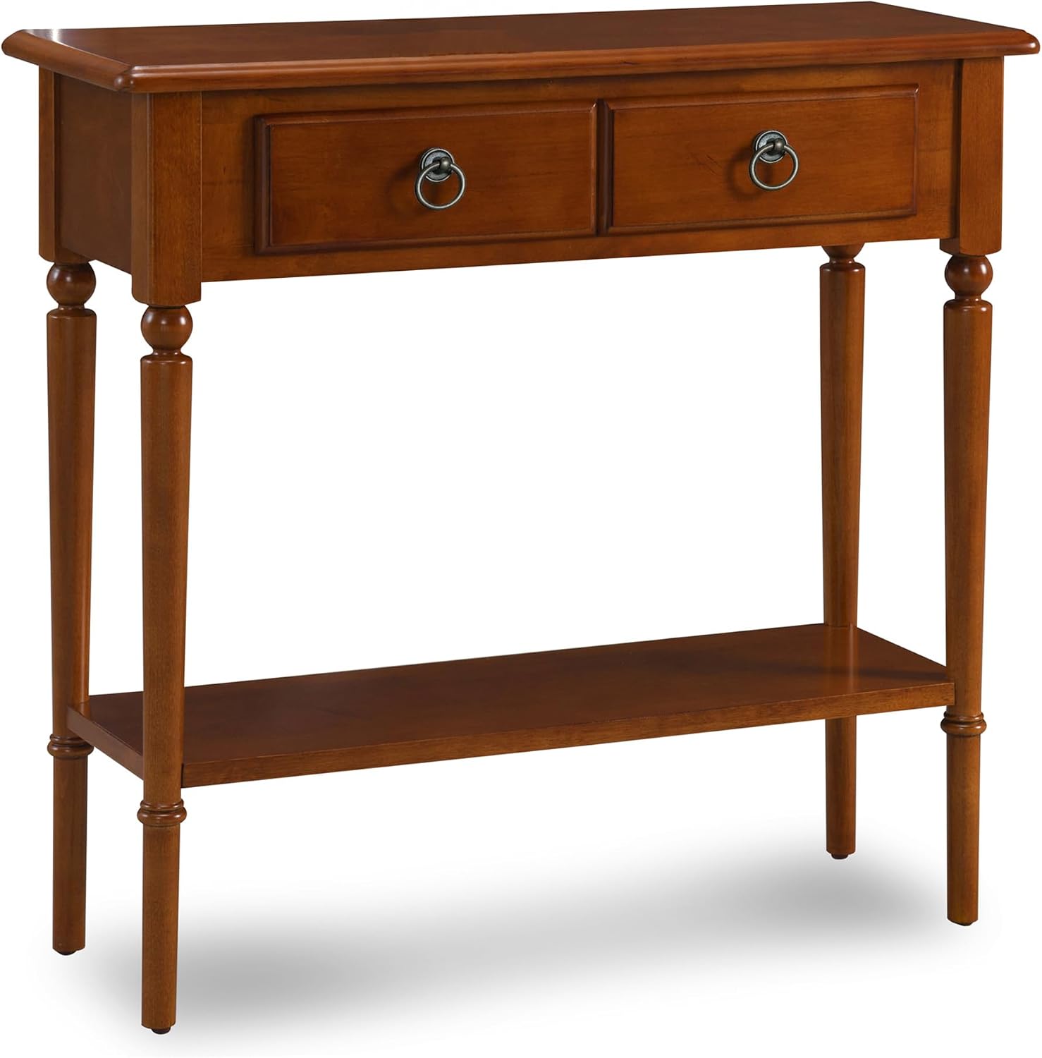 Leick Home Coastal Console Table, Solid Wood, with Drawer and Shelf, for Entryways, Hallways, and Living Rooms, Pecan Brown, 20027-PC