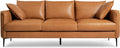 Valencia Jasper 85" Cognac Tan Brown 3 Seater Full Leather Couch | Mid Century Sofa with 2 Pillows for Living Room Furniture | Plush Cushions, Nappa Leather Lounge Couch