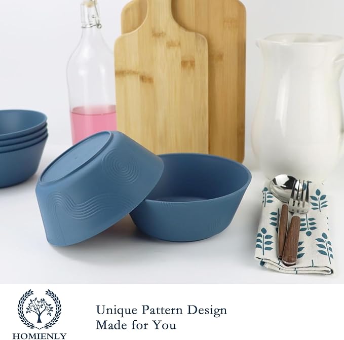 Homienly Wheat Straw Bowls - 36 Oz Soup Bowl Set 6 Unbreakable Dinnerware, Microwave and Dishwasher Safe Bowls, Alternative to Plastic Bowl Reusable, Bowls for Kitchen, Soup, Dinner, Pho(Navy Blue)