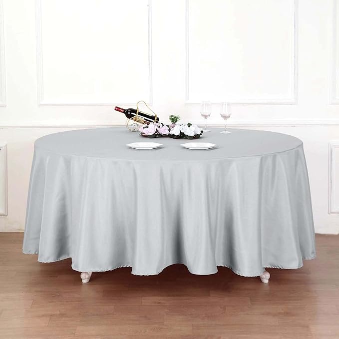Efavormart Round Tablecloth, 120 Inch Stain & Wrinkle Resistant Washable Table Cloth, Decorative Polyester Fabric Table Cover for Banquet, Wedding, Dining - Silver