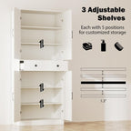 GOFLAME 72” Tall Pantry, Modern Farmhouse Cupboard Cabinet with 4 Barn Doors, Storage Drawer & 3 Adjustable Shelves, Versatile Storage with Anti-TIPP Kits for Living Room, Dining Room, White