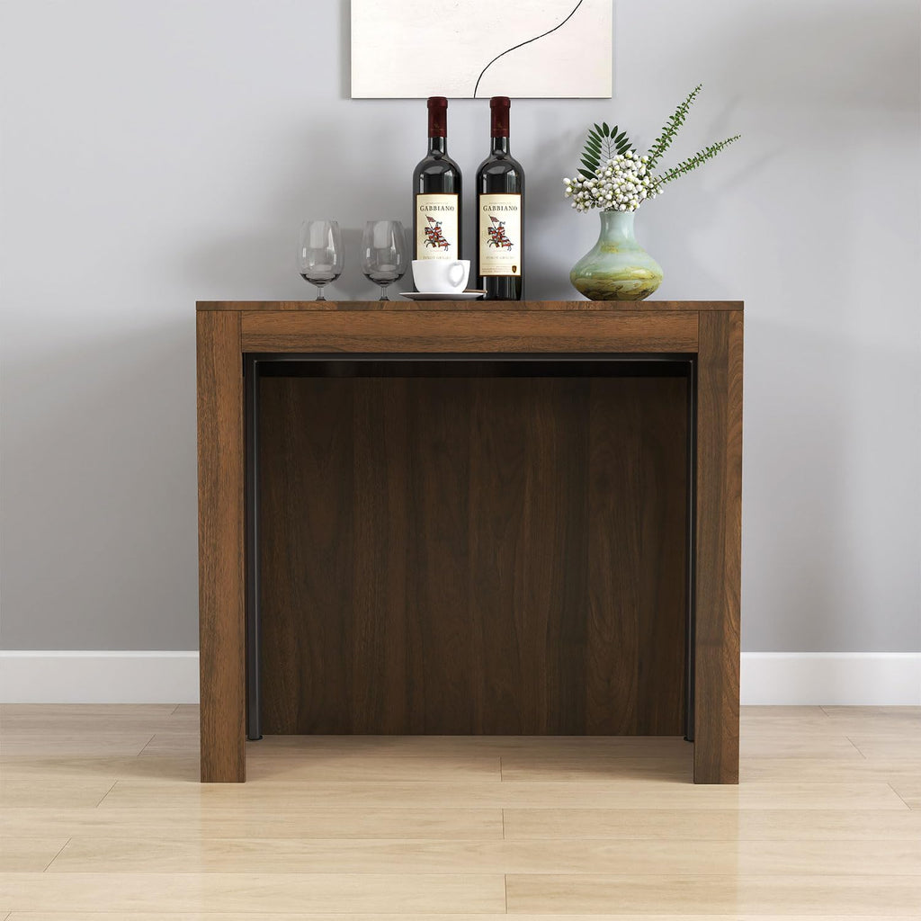 Modern Extendable Dining Table with Built-in Outlet – Seats 2 to 12 People, Space Saving Console to Full-Size Table with 5 Extension Panels & Storage, Kitchen Table for Dining Room, Meeting, Party