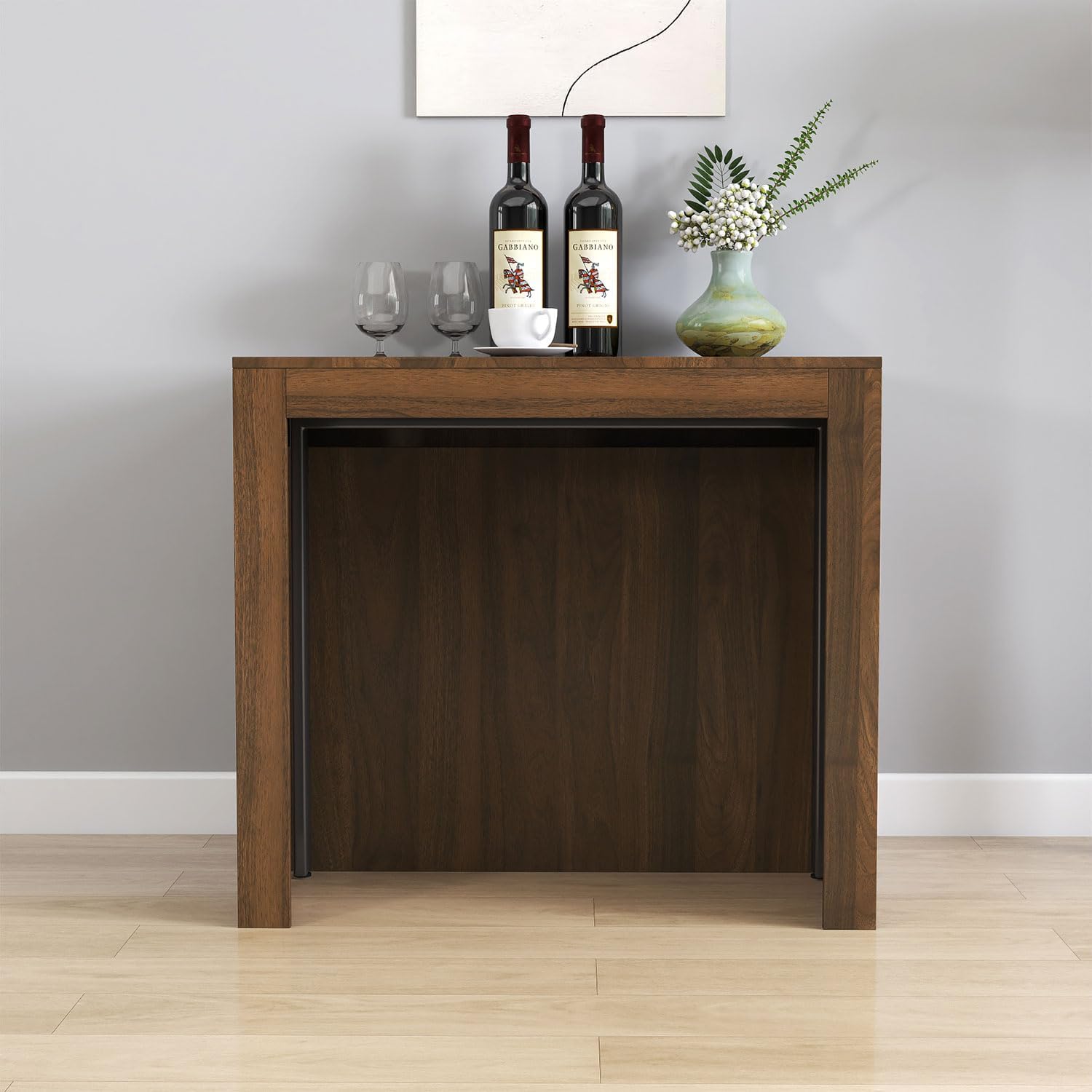 Modern Extendable Dining Table with Built-in Outlet – Seats 2 to 12 People, Space Saving Console to Full-Size Table with 5 Extension Panels & Storage, Kitchen Table for Dining Room, Meeting, Party