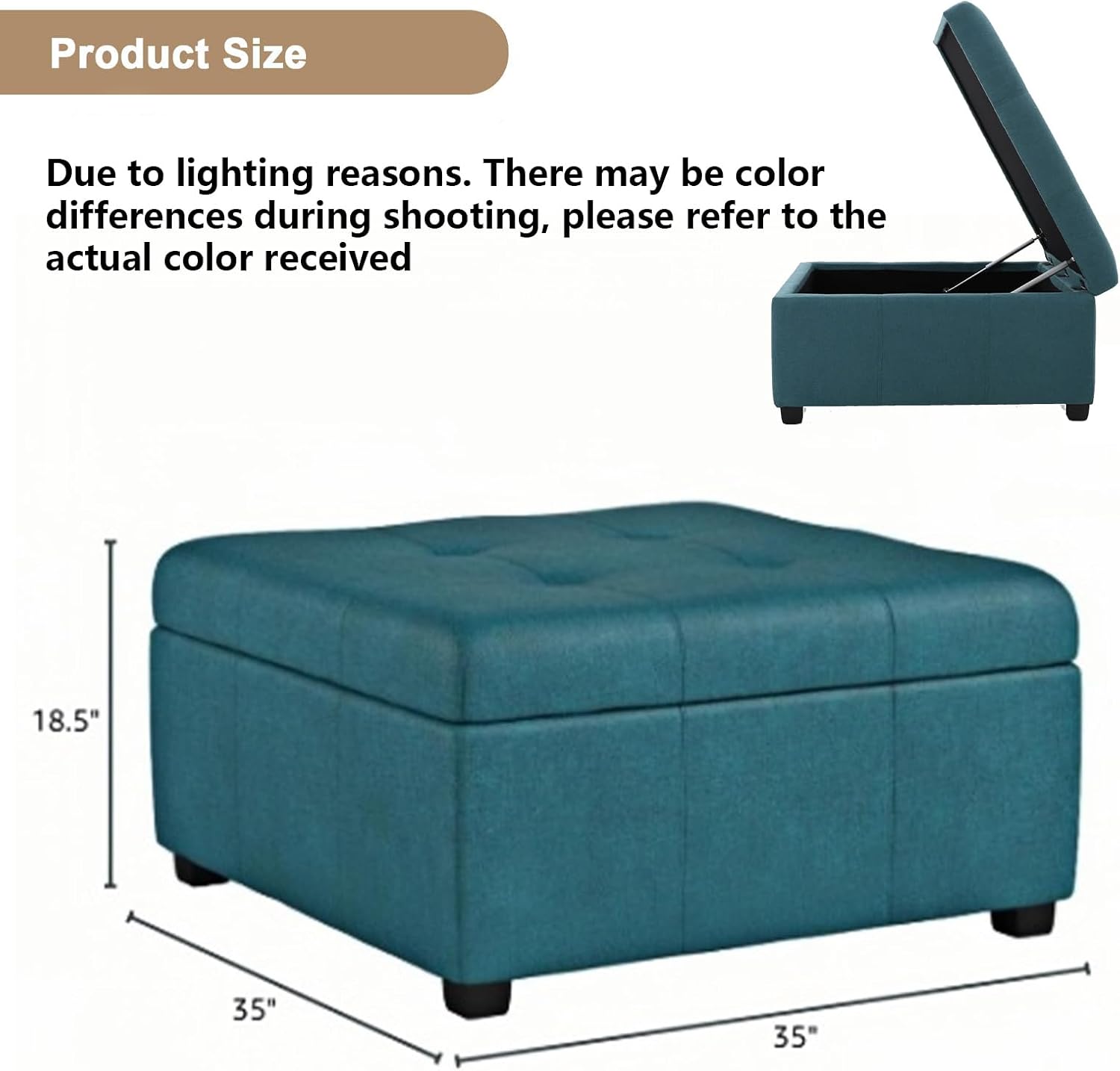 32 inch Large Square Storage Footstool Coffee Table with Lifting Platform, Ample Space - Perfect for Living Room Storage