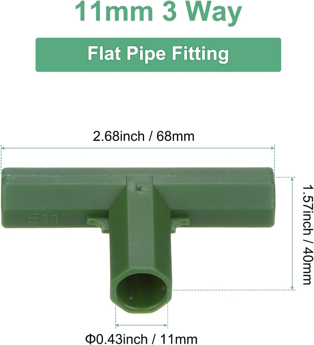12 Pcs 11mm Greenhouse Frame Building Connectors, 3 Way Flat Pipe Fitting for Grape Trellis/Sunscreen Shed/Gardening Plant Stakes, Greenhouse Accessories [Green]