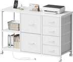 Maihail 6 Drawer File Cabinet with Charging Station and Open Storage Shelf, White