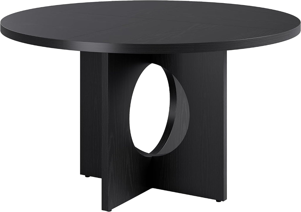 Garvee 47" Round Dining Table for 4-6 People - Circle Kitchen Dinner Table with Sturdy Pedestal Base, Space Saving Dinning Room Furniture for Living Room, Kitchen, Apartment, Black
