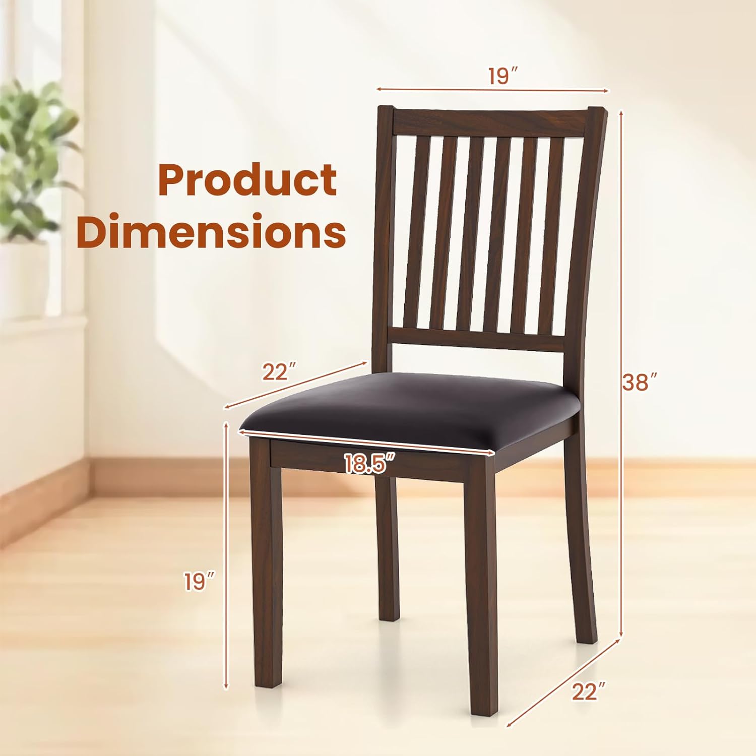 Giantex Wooden Dining Chairs Set of 4, Upholstered Kitchen Chairs w/Slat Back, Wear-Resistant PVC Leather, Rubber Wood Legs, Farmhouse Dining Side Chairs for Dining Room, Living Room, Espresso