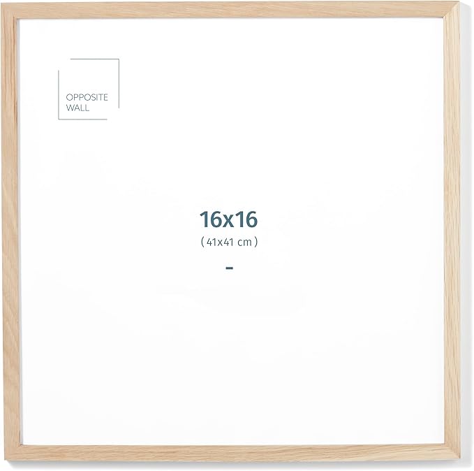 Opposite Wall - 16x16 in - Natural Solid Oak Wood Picture Frame - Lightweight, Versatile & Shatterproof - Wall Hanging Poster or Photo Frame - Wall Decor for Office, Gallery & Home
