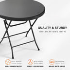 Bonnlo Round Folding Table 32 inch, HDPE Plastic Small Tabletop with Steel Frame Foldable Card Table for Indoor Outdoor Outside Dining, Party and Commercial Event, Black