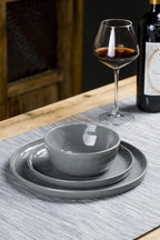 Famiware Mars Plates and Bowls Set, 18 Pieces Dinnerware Sets, Dishes Set for 6, Dark Gray