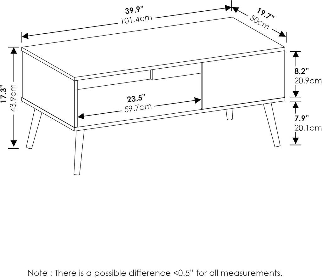 Furinno Claude Mid Century Style Coffee Table with Wood Legs, French Oak Grey Large Non-Lift Top