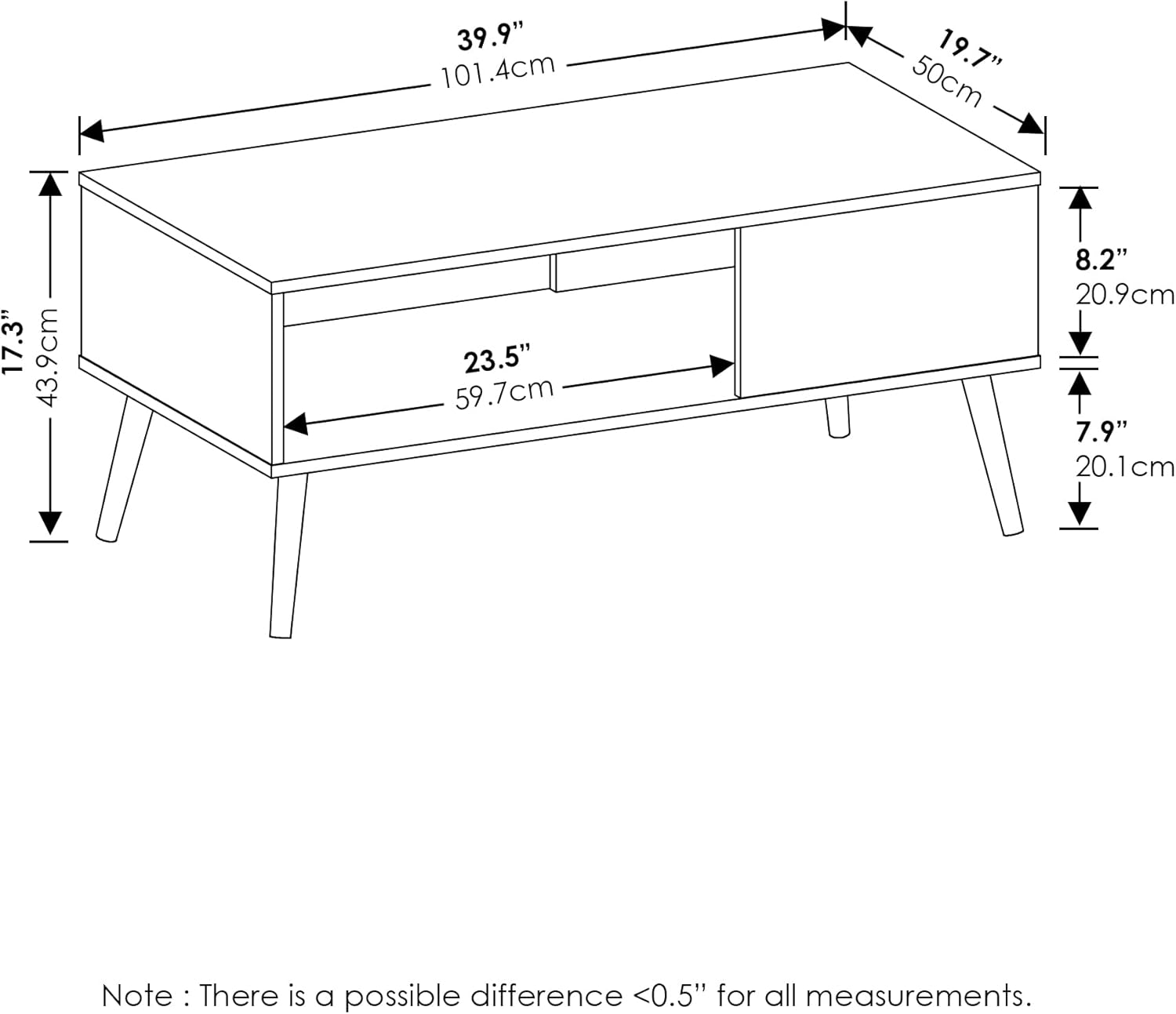Furinno Claude Mid Century Style Coffee Table with Wood Legs, French Oak Grey Large Non-Lift Top