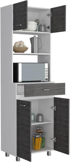 Caribe Microwave Cabinet, Double Door, One Drawer and One Shelf - White/Smokey Oak