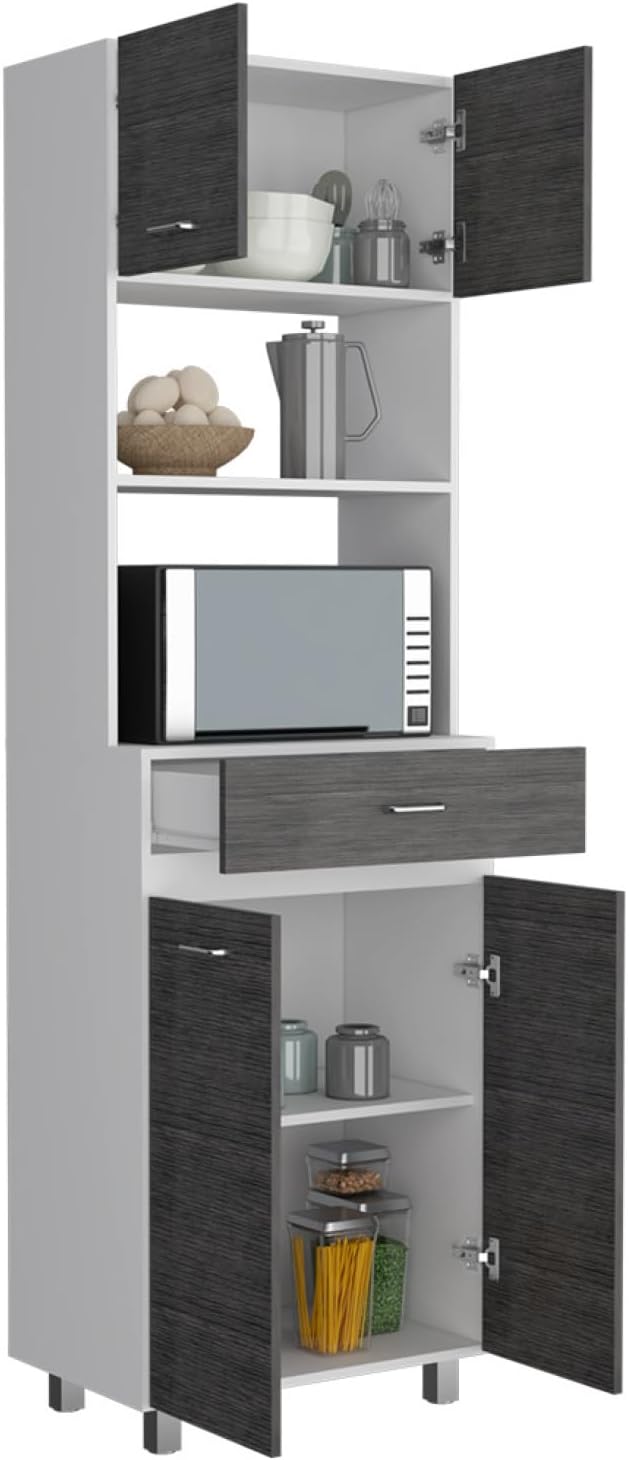 Caribe Microwave Cabinet, Double Door, One Drawer and One Shelf - White/Smokey Oak