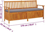 Storage Bench with Cushion 66.9" Solid Acacia Wood Outdoor Bench Seat Durable Patio Furniture for Garden Porch Front Porch Furniture