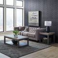 Pemberly Row 3-Piece Living Room Table Set, Rubberwood Construction, Charcoal and Ash Two-Tone Finish, Includes Cocktail Table with Casters and 2 End Tables, Rustic Design with Open Shelves for