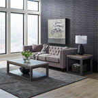 Pemberly Row 3-Piece Living Room Table Set, Rubberwood Construction, Charcoal and Ash Two-Tone Finish, Includes Cocktail Table with Casters and 2 End Tables, Rustic Design with Open Shelves for