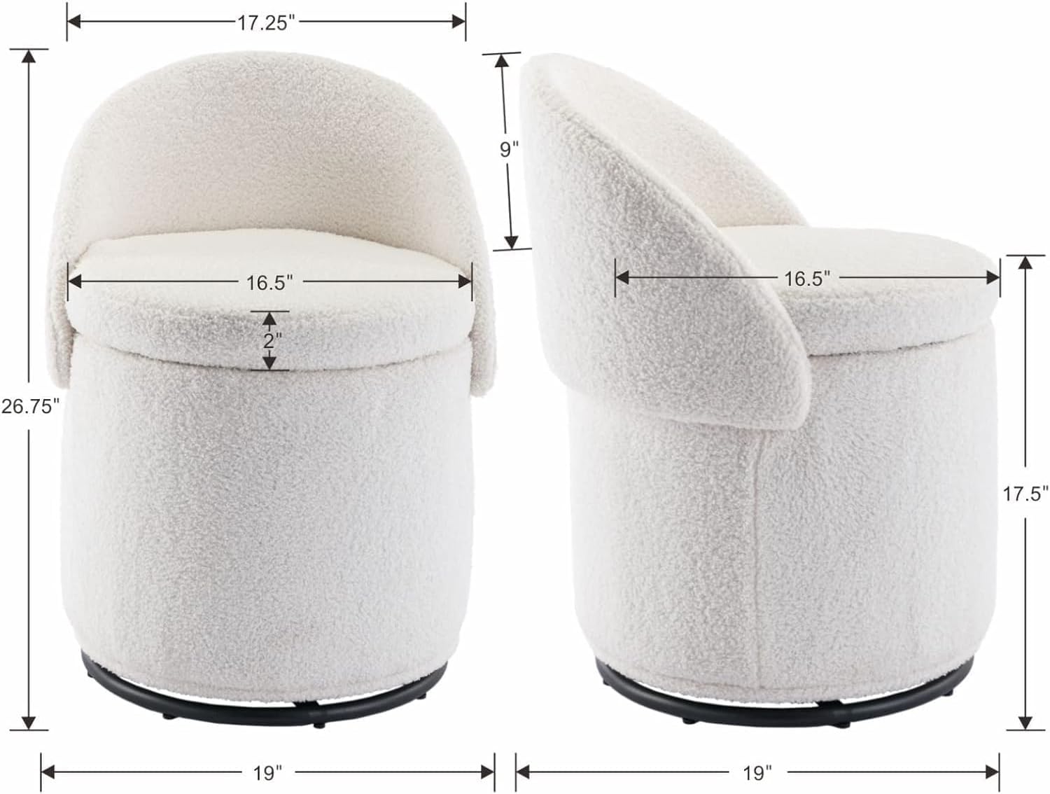 Ya-Home Modern Swivel Ottoman Vanity Chair, Sherpa Upholstered Barrel Club Chairs 360°Degree Swivel Side Chair with Storage, Comfy Makeup Stool for Bedroom Living Room, White