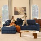 GOSUHI 113" L-Shaped Cloud Couch, Modular Sectional, Deep Seats, Navy | Pocket Spring Cushions, Oversized 3-Seater, Left Facing Chaise, Corduroy Upholstery Couches for Living Room