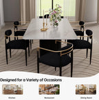 69" Large Dining Table, Rectangle Dining Table with White Faux Marble Top and Black Wave Metal Base, Modern Office Computer Dinner Table for Kitchen & Dining Room