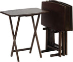 PJ Wood - 5-Piece Folding Tray Table Set - Walnut with Rack | Solid Wood, 14.57 x 19.09 x 26 in, 36 lb Capacity, Indoor Use, Rectangular Design, Glide Feet, Space Saving Storage