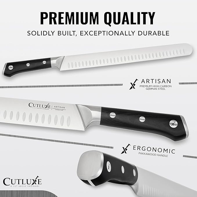 Cutluxe BBQ Carving Knife Set – Brisket Slicing and Boning Knife for Meat Cutting – Professional Knife with Razor Sharp German Steel, Full Tang, Ergonomic Handles – Artisan Series