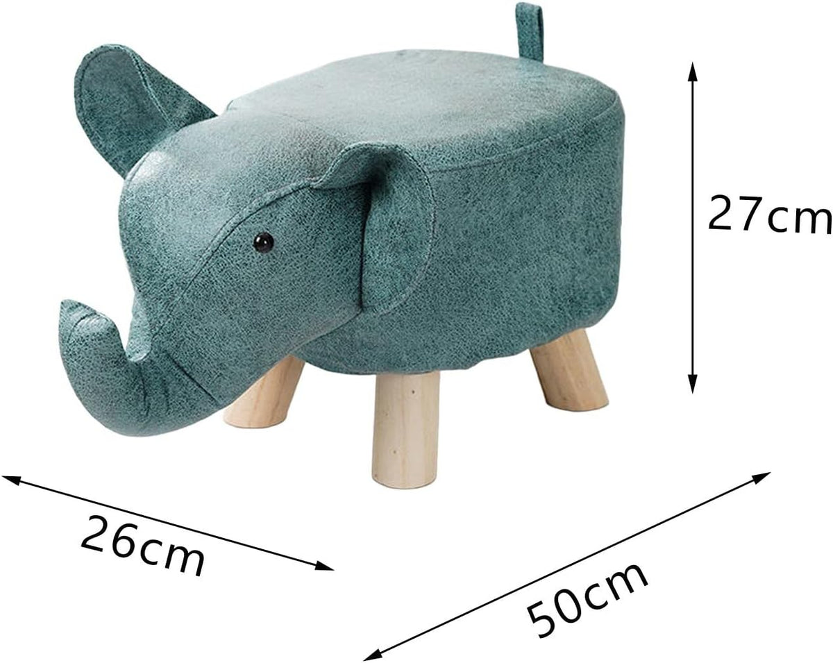 Animal Footstool Elephant Bench, Portable Shoes Changing Cute Storage, Wood Ottoman Stool Sofa Tea Stool for Decor, Bedroom, Living Rooms Indoor, Blue