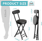 Folding Stool,Cushioned Padded Folding Bar Stool,18inch Black Height Heavy Duty Portable Chair Stool with 300lbs Capacity for Kitchen Living Room Garden Camping Fishing