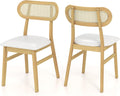 Giantex Wooden Dining Chairs Set of 2, Faux Leather Upholstered Kitchen Chairs w/Breathable Mesh Cane Backrest, Rubber Wood Frame, Padded Seat, Farmhouse Armless Dining Room Chair, Natural
