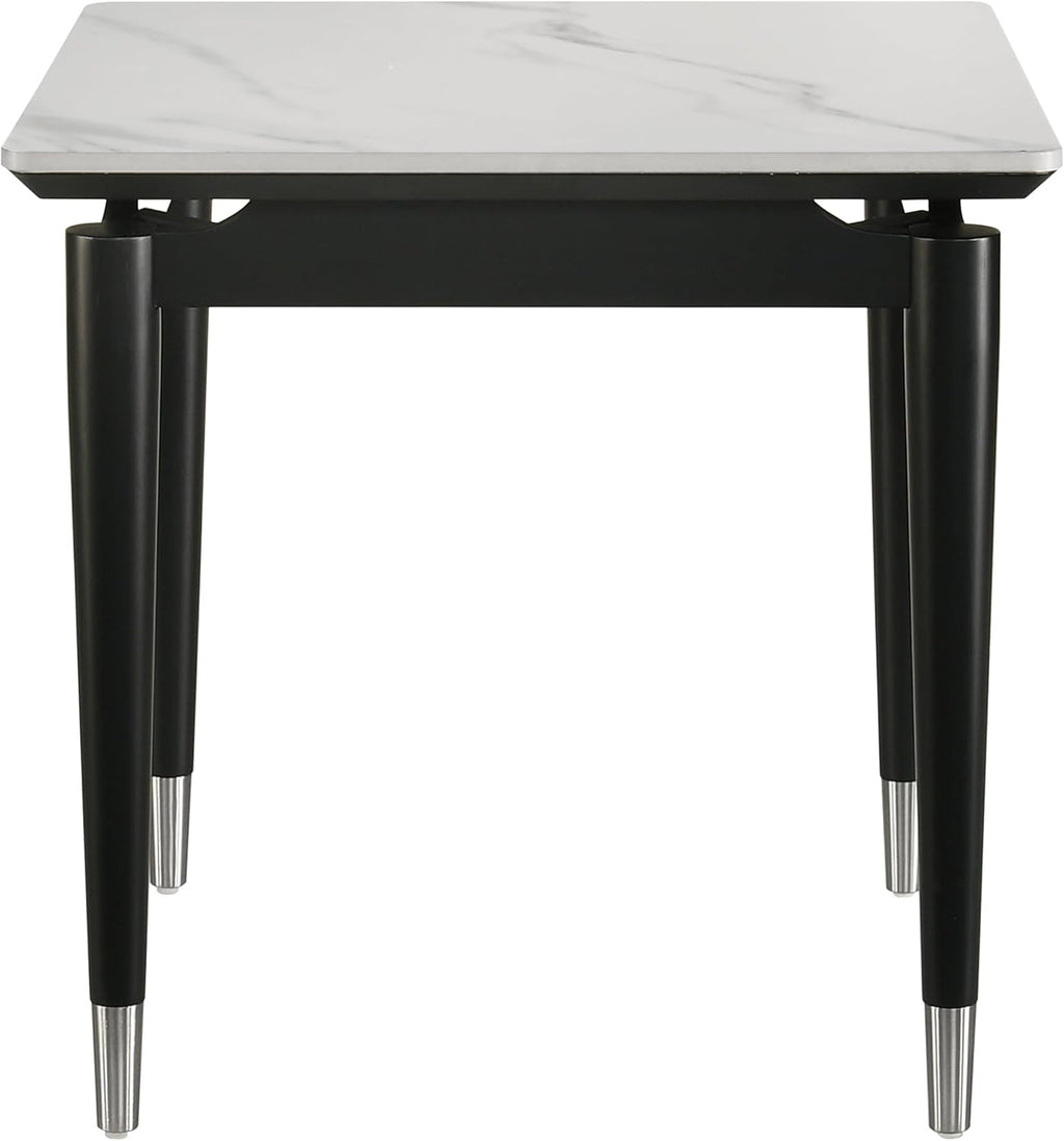 Furniture of America Miranda Modern Solid Wood 23.6-inch Square End Table with Sintered Stone Top, Silver-Capped Arrow Legs for Living Room, Black and White