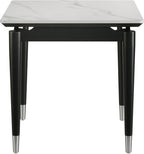 Furniture of America Miranda Modern Solid Wood 23.6-inch Square End Table with Sintered Stone Top, Silver-Capped Arrow Legs for Living Room, Black and White
