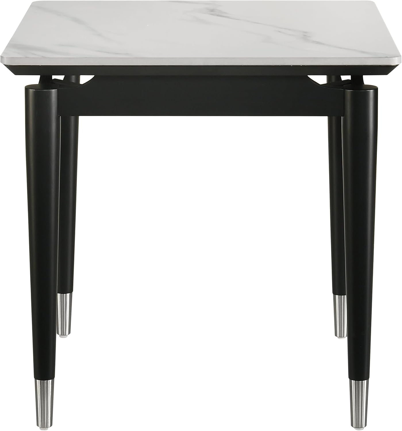 Furniture of America Miranda Modern Solid Wood 23.6-inch Square End Table with Sintered Stone Top, Silver-Capped Arrow Legs for Living Room, Black and White