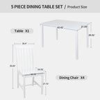 DUHOME 5-Piece Solid Wood Dining Table Set for 4, Farmhouse Kitchen Table Chairs Set of 4,Table and 4 Chairs Set for Small Space&Apartment, Dining Room, Breakfast Nook,White