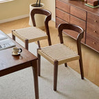 Etlegor Farmhouse Rattan Dining Chairs, Mid Century Wood Kitchen Chairs with Comfortable Woven Seat for Kitchen, Restaurant, Office, Tea Room(Walnut)
