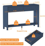 FATORRI Console Sofa Table for Entryway, 47.2 Inch Wood Hallway Tables for Living Room, Modern Couch Table behinde Sofa with 2 Drawers for Foyer Storage (Blue)