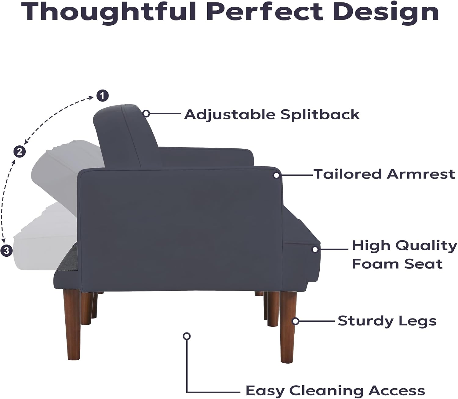 Furnify 71" Velvet Futon Sofa Bed, Versatile Loveseat Couch, Sleeper Sofa with Adjustable Backrest, Mid Century Modern Futon Couch for Small Space, Living Room, Office & Apartment, Velvet Fabric Grey