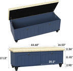 Maupvit Ottoman with Storage, Wooden Storage Ottoman Bench with Safety Hinge, Upholstered Entryway Bench with Cushioned Seat, Bench Bedroom Bench for Living Room, Entryway, Blue