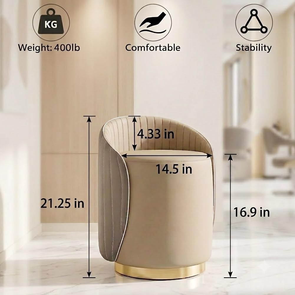 Luxury Vanity Stool with Storage, 360° Swivel Vanity Chair with Back, 400lbs Round Ottoman Leather Makeup Vanity Stool, Dressing Table Seat for Bedroom Bathroom Dressing Room (Gray- B)