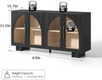 JOINICE Sideboard Buffet Cabinet with Storage,63” Modern Accent Console Cabinet with Glass Doors,Arched Credenza Storage Cabinet with Adjustable Shelves for Entryway,Kitchen,Black