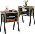 VECELO Nightstand Set of 2,Industrial Side Table End Table,Stackable Accent Table with 2-Tier Open Storage Compartments for Bedroom, Living Room and Small Spaces