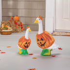 Fox Valley Traders Gaggleville Goose Pumpkin Bundle, Includes One Large 23" White Goose, One Baby 17" White Goose and Two Outfits - One Baby & One Large Pumpkin Goose Outfit Included